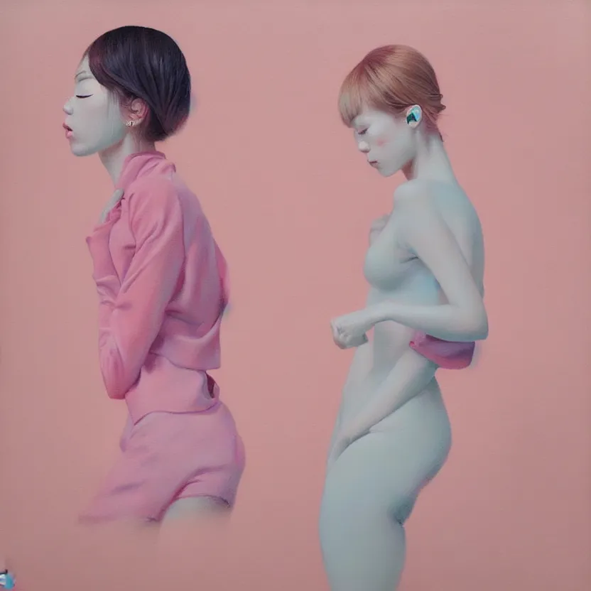 Image similar to fine art figurative painting with modern western music pop culture influences by yoshitomo nara in an aesthetically pleasing natural and pastel color tones
