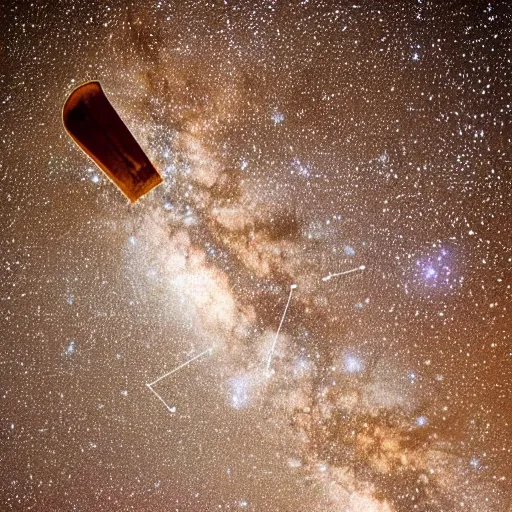 Prompt: night sky photograph of a constellation in the shape of a shovel