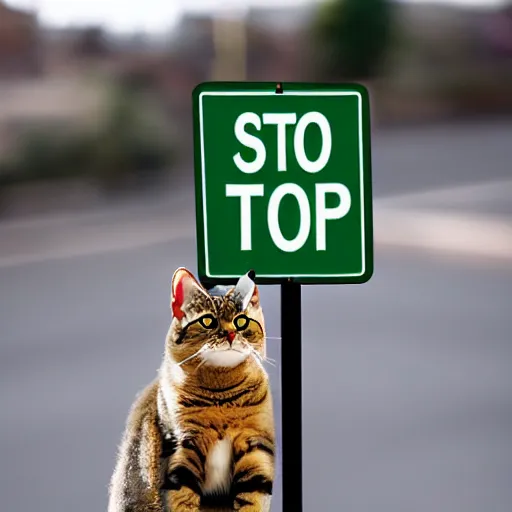 Image similar to an angry cat pointing at you while holding a stop sign at the same time