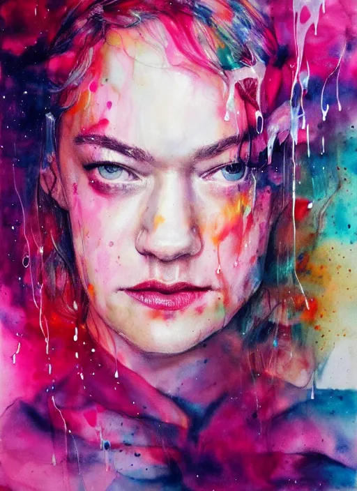 Image similar to yvonne strahovski by agnes cecile pastel light colours ink drips autumn lights