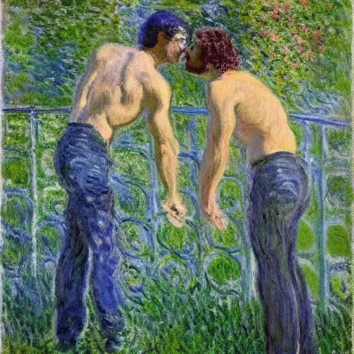 Prompt: gay lovers in 1 9 7 0 by claude monet