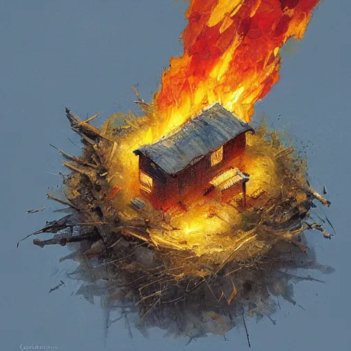 Image similar to oil paint of bird's nest of flames, isometric view, isometric map, by craig mullins by jakub rozalski