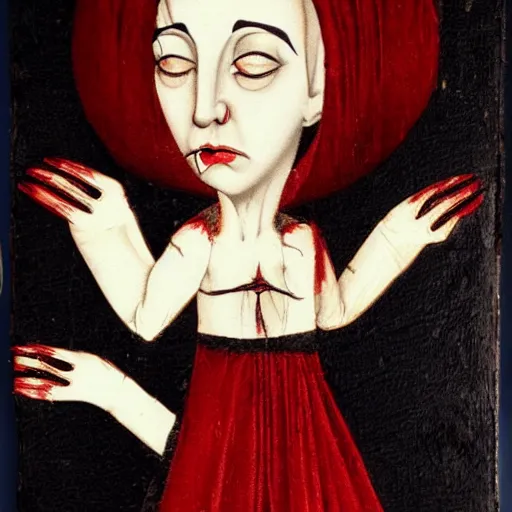 Image similar to female vampire, medieval painting