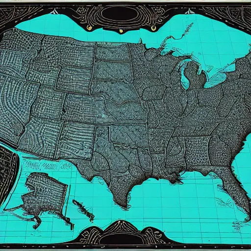 Image similar to an exquisite 3 d map, black and teal paper, intricate, highly detailed, epic, infographic, marginalia, unreal engine