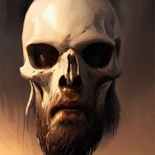 Image similar to a beautiful artwork portrait of a viking skull with horns study by greg rutkowski , featured on artstation, norse mythology, valhalla