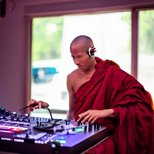 Image similar to a monk on the dj decks