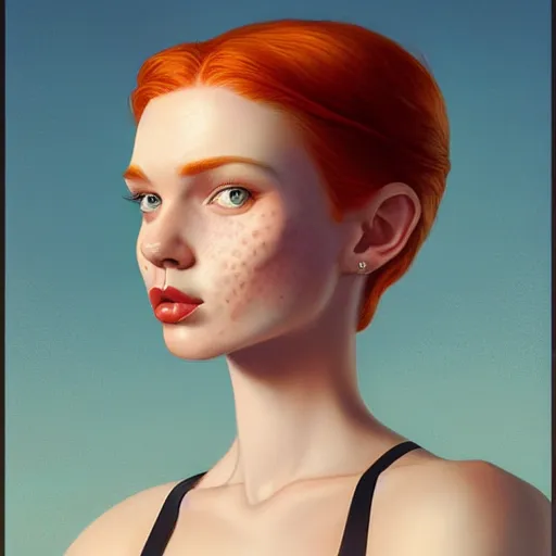 Image similar to Lofi pale redhead with freckles portrait, Pixar style, by Tristan Eaton Stanley Artgerm and Tom Bagshaw.