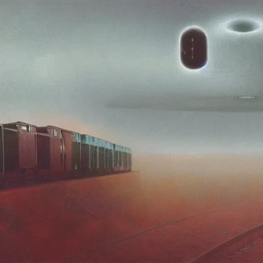 Image similar to a ufo being transported inside of a large train, beksinski, wayne barlowe, very coherent symmetrical artwork, cinematic, hyper realism, high detail, octane render, 8 k