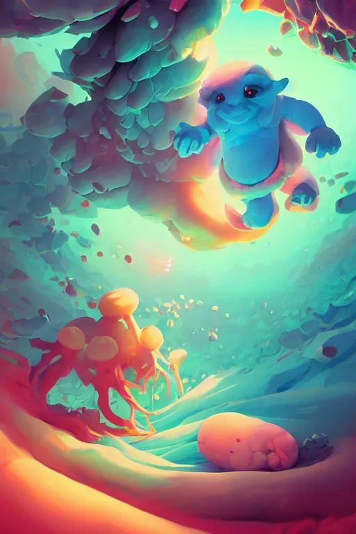 Image similar to smurf ghost creature animal sushi cristal very big eye roots cactus elemental flush of force nature micro world fluo fishscale, behance hd by jesper ejsing, by rhads, makoto shinkai and lois van baarle, ilya kuvshinov, rossdraws radiating a glowing aura global illumination ray tracing hdr