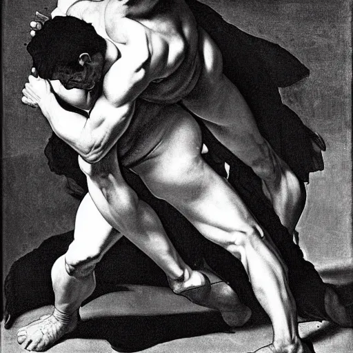 Image similar to achilles and hector by caravaggio