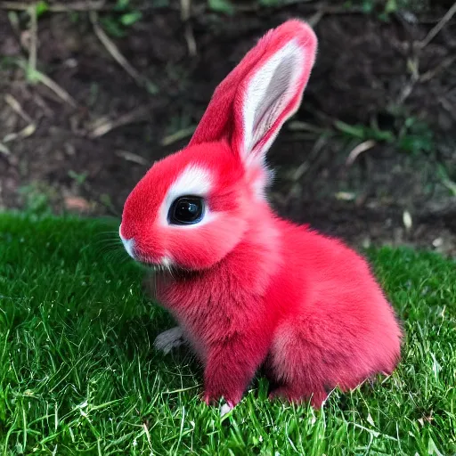 Prompt: an adorable crimson bunny creature with heart patters on its fur