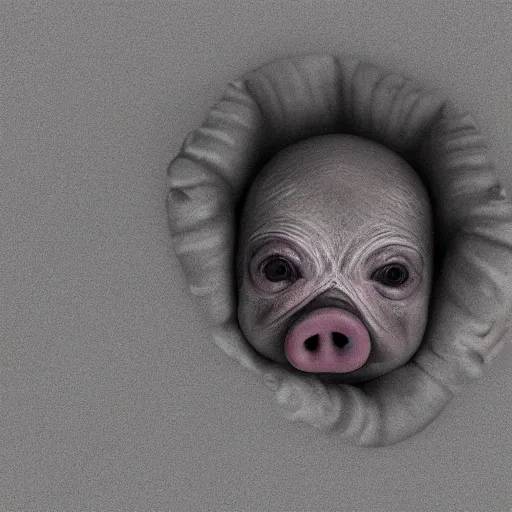 Image similar to a highly detailed realistic photographic render of a stillborn humanoid pig creature, stillborn, infant swine human hybrid, baby creature, creepy, horror, horror scene, cinematic horror, creepy horror, scary scene, cinematic lighting, cinematic scene, Volumetric lighting, Atmospheric scene, Dark, Horror, Atmospheric lighting, Global illumination, realistic, photo realism, hyper realistic, hyper realism, photo realisitc, cinematic render, film, beautifully lit, ray traced, octane 3D render, octane render, unreal engine