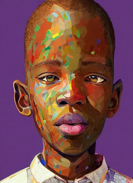 Image similar to colourful upper half portrait of an african boy with exaggerated features - art by aya takano & hsiao - ron cheng, highly detailed, digital painting, illustration, smooth, sharp focus, intricate, symmetry, pinterest, behance, artstation