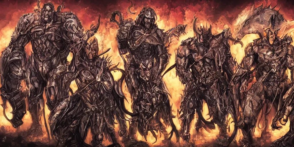 Image similar to ethan van sciver as the 4 horsemen of the apocalypse, artstation