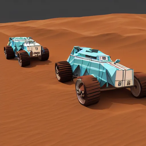 Prompt: vintage cars race on mars, lowpoly, 3 d