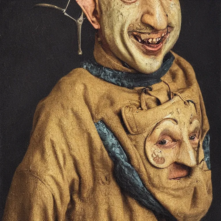 Prompt: “portrait a medieval jester, studio lighting hyperreal photograph old royal medieval painting jester masks”