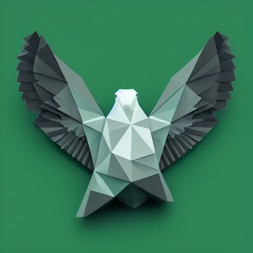 Image similar to a green dove, isometric, vector, low poly, black background, cgsociety, volumetric lighting