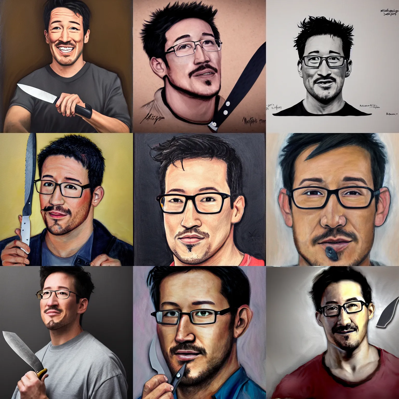 Prompt: markiplier with knife, portrait