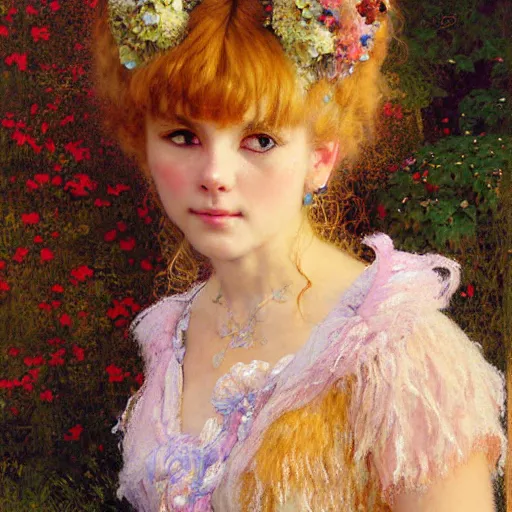 Image similar to portrait of a furry fluffy female tabby cat in a cute floral dress. 1 9 th century furaffiniy fantasy highly detailed painting by gaston bussiere craig mullins jc leyendecker gustav klimt artgerm greg rutkowski john berkey, bergey, craig mullins, ruan jia, raymond swanland, jeremy mann, tom lovell, alex malveda