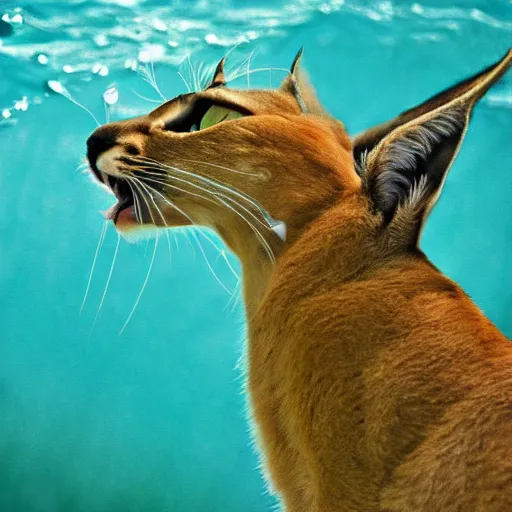 Image similar to artistic professional photograph of a Caracal swimming