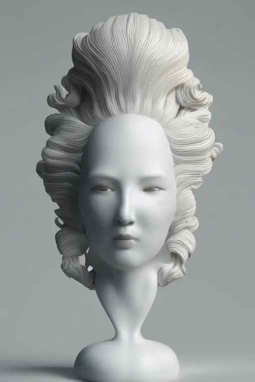 Image similar to full head and shoulders, beautiful female porcelain sculpture by 3 d artist, smooth, all white features on a white background, delicate facial features, white eyes, white lashes, detailed white snakes on the head