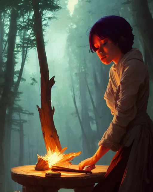 Image similar to highly detailed vfx portrait of a mage casting a wood spell, unreal engine, greg rutkowski, loish, rhads, beeple, makoto shinkai and lois van baarle, ilya kuvshinov, rossdraws, tom bagshaw, alphonse mucha, global illumination, detailed and intricate environment