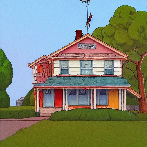 Prompt: painting of the simpsons house in the style of Norman Rockwell