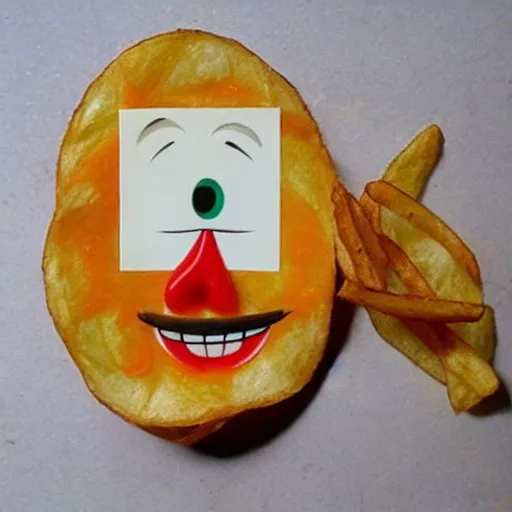 Image similar to [ a french fry chip ] shaped like stephen fry as a pixar character hybrid intercross mix