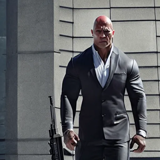Image similar to Dwayne Johnson as Agent 47 in 'Hitman'
