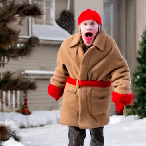 Image similar to Live Action Still of Jerma in Home Alone, real life, hyperrealistic, ultra realistic, realistic, highly detailed, epic, HD quality, 8k resolution, body and headshot, film still