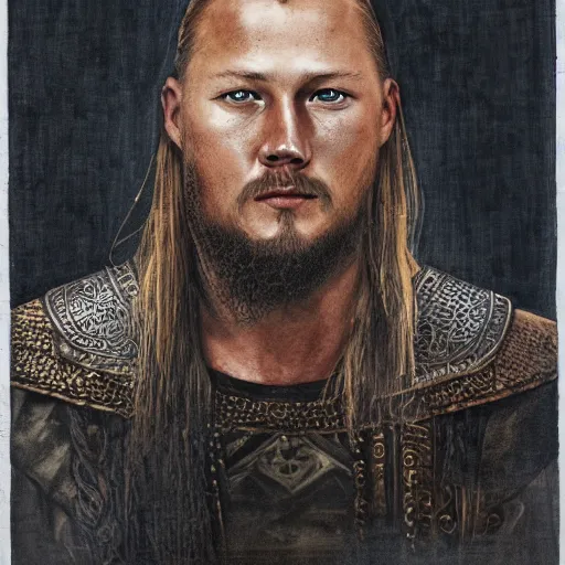 Prompt: a portrait of ragnar from vikings