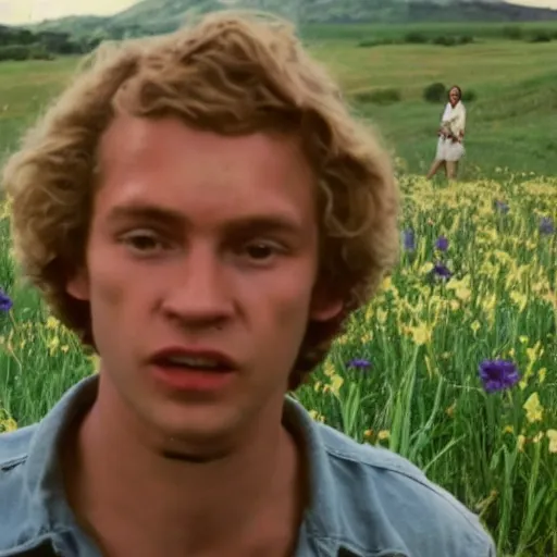 Prompt: vhs 1 9 8 0 s footage of a scene from the movie midsommar directed by ari aster