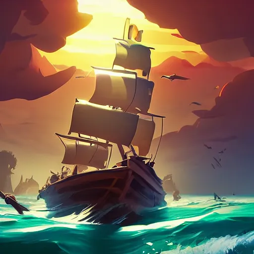 Image similar to painting treasure on sea of thieves game smooth median photoshop filter cutout vector, behance hd by jesper ejsing, by rhads, makoto shinkai and lois van baarle, ilya kuvshinov, rossdraws global illumination