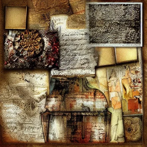 Prompt: detailed and highly reliefed mixed media digital collage textures, spectacular quality