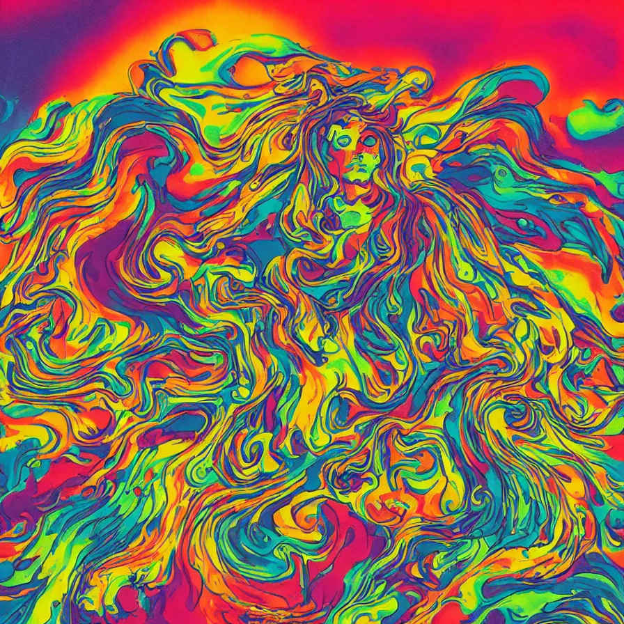 Prompt: album art, psychedelic melting marshmallow creature, omni magazine