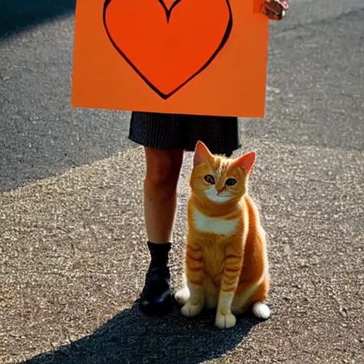 Image similar to cute orange tabby cat holding a sign that reads