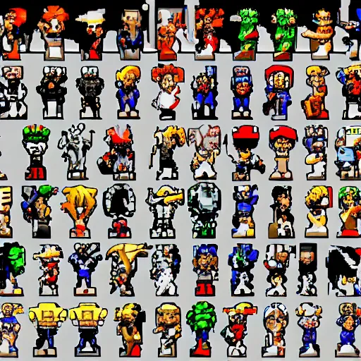 Image similar to pixel art of street fighter alpha 3 character select featuring a bunch of characters from tsutomu nihei