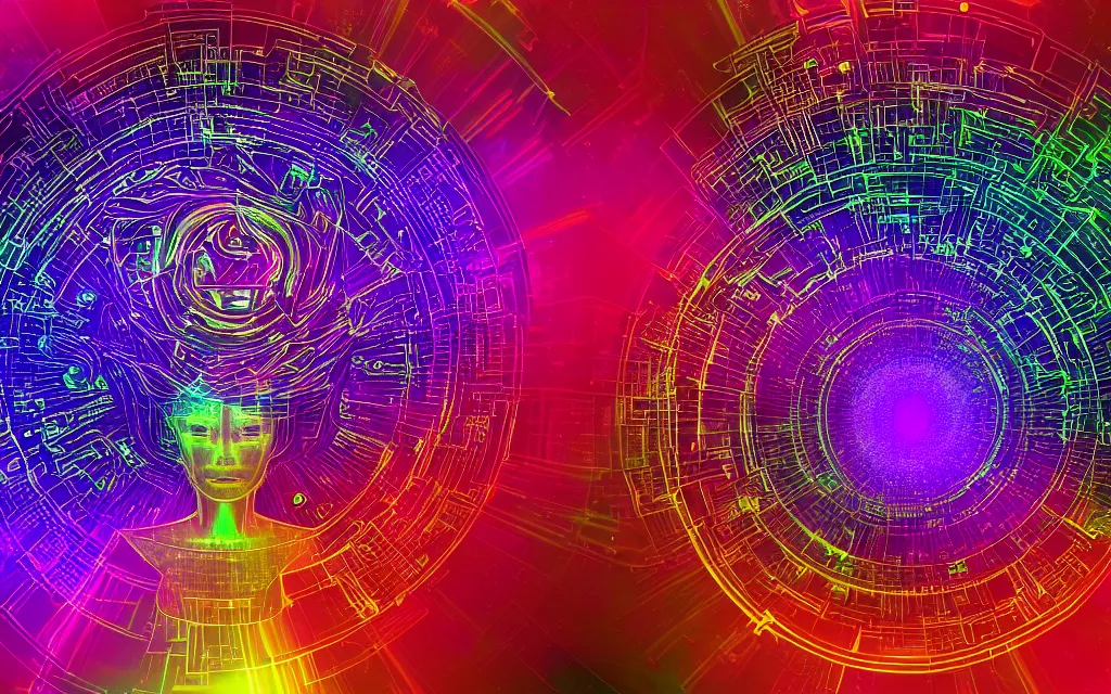 Image similar to god mind organic computer technological singularity, future perfect, award winning digital art extremely detailed, iridescent color scheme