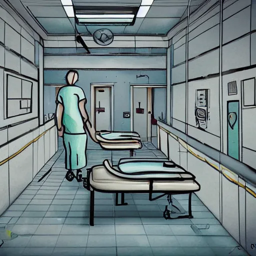 Prompt: jen zee art of a hospital ward for the clinically insane