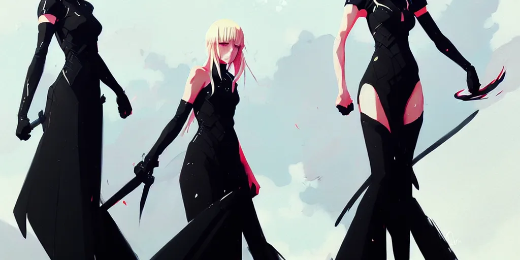 Image similar to a ultradetailed beautiful panting of artoria pendragon in a black dress, by conrad roset, greg rutkowski and makoto shinkai, trending on artstation