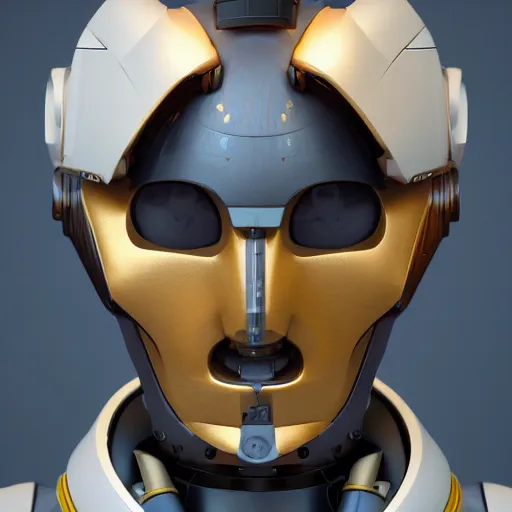 Image similar to an amazing robot-helmet, robotic head-bust portrait, of a sci-fi, human robot hybrid with weaponized systems built into the 3d helmet, cgi, zbrush, blender, octane render