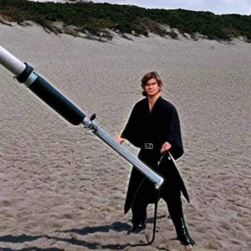 Image similar to anakin skywalker vacuuming the beach to remove sand