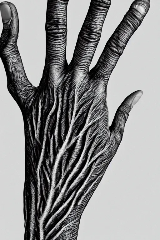 Image similar to hyper realistic beautiful detailed image of a human's palm hand with a tree growing on, white background, photorealistic, 4 k