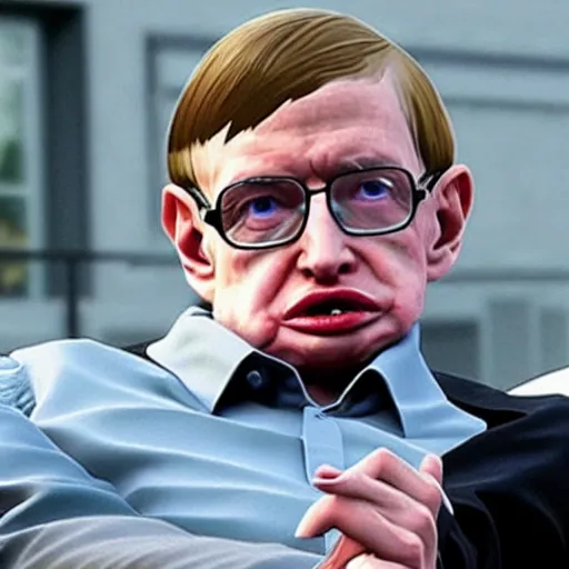 Image similar to stephen hawking as a ganster in gta v, rolling with the crips, gold jewelry, bling bang