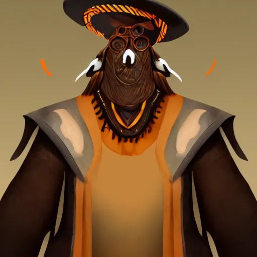 Prompt: anthropomorphic jackrayharengon with black skin, wearing stylized monk robes and a wide brimmed hat, digital art featured on artstation