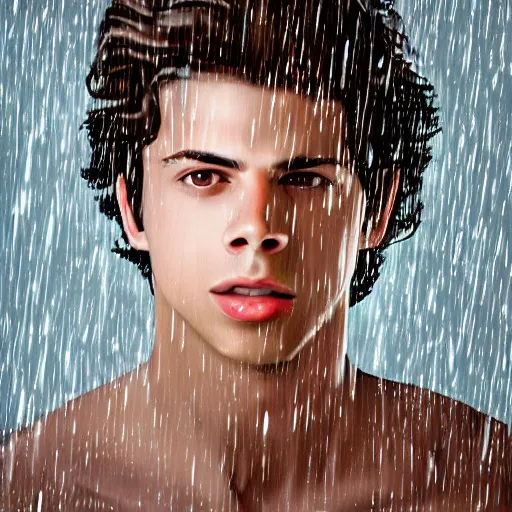 Prompt: a full head photoshot, detailed photograph of skinny young jake t. austin in a rain shower, photorealism ultradetailed digital art, irina french, heraldo ortega, mandy jurgens, golden ratio, art canvas, award winning, masterpiece trending on artstation 8 k 1 5 0 mpx, hasselblade wide shot