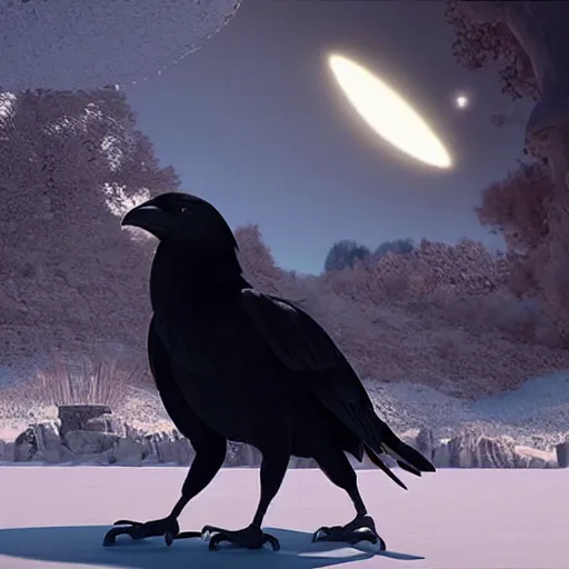 Prompt: a giant crow with a large straight black beak, photorealistic computer animation, film by Jon Favreau