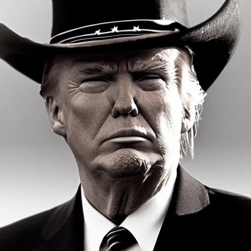 Prompt: donald trump playing the role of clint eastwood, squinting at high noon, in the style of a clint eastwood movie, the good, the bad and the ugly, distinguished, clint eastwood, vibe, glory days, mount rushmore, stern, resolve, formal, justice, american flag, independence, patriotism, symmetry, centered, balance