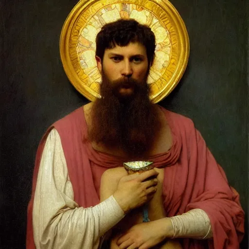 Prompt: a renaissance oil painting portrait by alma tadema of a holy divine prophet beautiful saint banda bear, dark lit candles, colourful pastel, detailed academic bouguereau, sharp focus, high contrast studio lighting