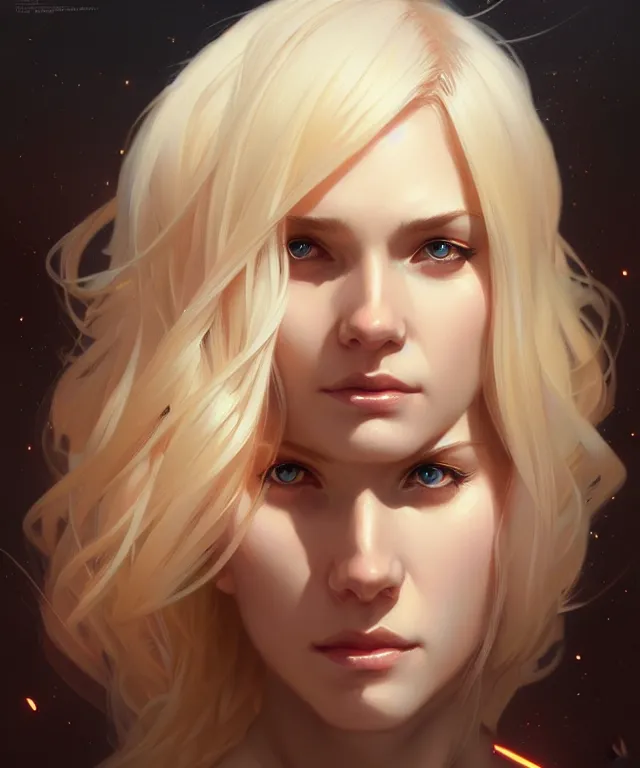 Prompt: blonde girl portrait, sci-fi face, elegant, highly detailed, digital painting, artstation, concept art, smooth, sharp focus, illustration, art by artgerm and greg rutkowski and alphonse mucha